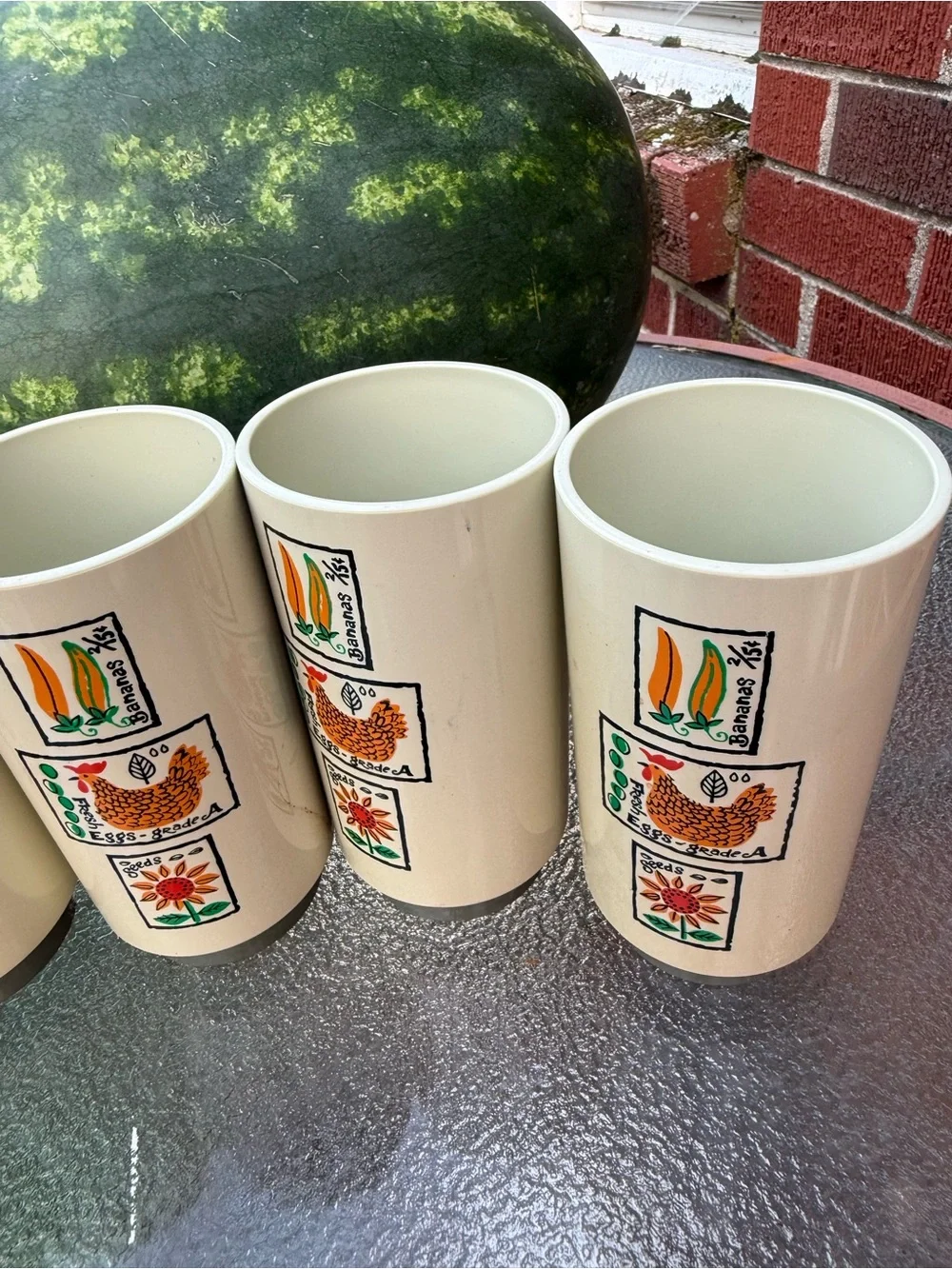 Ceramic Farmhouse Pattern Tumbler Set - Cream with Colorful Motifs